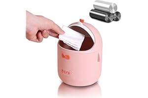 QLFJ-FurDec Small Wastebasket Bin with Lid, Pink Cute Kawaii Office Desk Bins and 3 Rolls Bin Liners, Cartoon Rabbit Tea Bag Dustbin 15.5 * 14 * 23.5cm for Home,Vanity Tabletop, Bedroom (Duck-Pink)