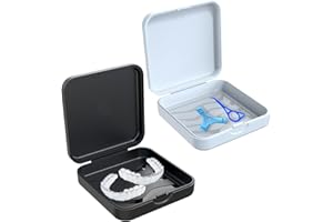 ZEUWETS Caja Dentadura, 2 Piezas Caja para Aparatos de Ortodoncia, Caja Retenedor Dental, Caja de Retenedores para Aparatos de Ortodoncia Férulas Protector Bucal, Negro+Blanco, 7.5 * 7.5 * 2cm