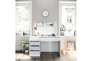 Vicco tavolo da toeletta Sherry, Bianco lucido, 120 cm con illuminazione a LED