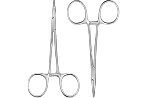 VILLCASE 2 Pezzi Pinzette Emostatiche in Acciaio Inossidabile per Epilazione, Pinzette in Acciaio Inox, Forbici Curva E Dritta per Pulizia Orecchie Animali E Modello