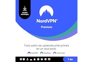 NordVPN Premium, 1 An, Pack VPN & Logiciel de Cybersécurité, Code Numérique