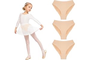 Fresilkora 3-Pack Girls Dance Underwear, Nude Seamless Knickers for Ballet & Gymnastics, Ballet Briefs Dance Pants, High Cut Cotton Dancing Knickers for Beginner Girls - Skin Colour