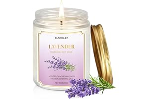HANOLLY Candele Profumate Lavanda, Candela di Soia Naturali Aromaterapia Rilassante, Candela Profumata a Casa Lunga Durata per Yoga E Bagno, Regalo Donna Compleanno Perfetto, Fino a 50 Ore, 255g