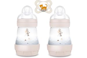 MAM Starter Set Uni // Anti-Colic Bottle 160 ml // Includes Teat Size 1 from Birth // Includes MAM Original "Skin Soft" Silicone Dummy 0-6