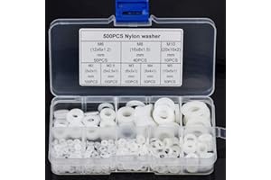 XCOZU Set di 500 Rondelle in Nylon, Plastica Assortite di Rondelle M2 M2.5 M3 M4 M5 M6 M8 M10, Guarnizione in Nylon Rondelle Piatte Isolanti Distanziatrice per Viti, Bulloni