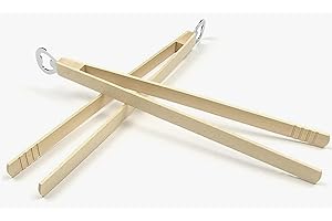 2 X teemando® Grillzange mit Flaschenöffner aus Holz 37 cm