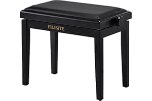 FILISITE Classic Adjustable Piano Bench,Wooden Piano Stool with Faux Leather Padded Cushion, Vanity Bench, Piano Seat 57(L) x 32(W) x 48/56(H) cm(Black)