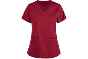UNHU Damen Pflegebekleidung Einfarbig T-Shirt Schlupfkasack Kurzarm V-Ausschnitt Schlupfhemd Berufskleidung Kasack Krankenpfleger Uniformen mit Taschen