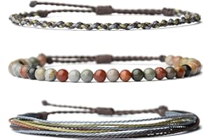 XSDSLS 3 Pièces Bracelet Bracelet Homme Bracelet Œil de Tigre Perles Naturelle Bracelet Perles Naturelle Bracelets en Tressée Corde Superposition Fait main Femmes Hommes