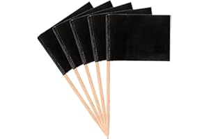 SLIVERDEW Lot de 100 bâtonnets de cocktail noirs pour buffet, drapeaux de cure-dents vierges, drapeaux de nourriture de fête pour buffet pour écrire, décorations de cupcakes, étiquettes