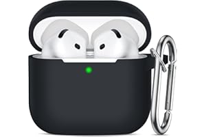 Ouwegaga Cover per Airpods 4 2024, Silicone Custodia per Airpods 4 Generazione, Protezione Completa del Corpo Cover Compatìbile con Apple Airpods 4 Case, con Moschettone, Nero