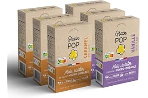 popcorn micro-ondes - grains de maïs à éclater - Grain POP - lot sucrés 6 étuis (2 étuis natures + 2 étuis vanille + 2 étuis caramel)