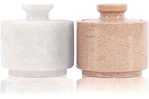 MARBLOUS KRAFTS Saliera in marmo con coperchio, 7,6 cm, bianco e porta sale Verona, ideale per zucchero, sale e pepe per riporre la cucina