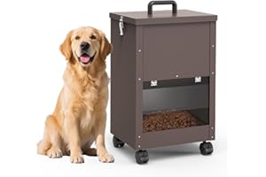 SVAUOUMU Alimentatore Automatico Per Cani Galvanizzato Per Razze Di Grandi Dimensioni, Distributore Di Cibo Per Cani Da 45 lbs Con Ruote Per Grandi, Alimentatore A Gravità Per Cibo Per Metallico Brun