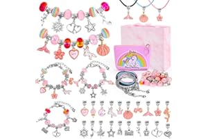 Cugybue Perline per Braccialetti Kit Fai da te Ragazza, Kit per Creare Braccialetti con Ciondoli Collana Kit per Creazione di Gioielli per Ragazze Adulti Regali Bambini 6-12 Anni,Rosa