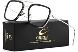CREEK Blue Light Blocking Blue Cut Zero Power anti-glare Retro Square Eyeglasses,Tony Stark Frame for Eye Protection from UV 