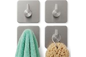 edihome, Ganchos Adhesivos para Pared, de Acero Inoxidable, Colgadores Resistentes sin Taladro, Diseño Cuadrado Moderno para Baño Cocina, Negro Blanco Gris (4, Plata)