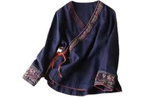 LIANMZ Chinese Ethnic Style Vintage Loose Cotton and Linen Women's Slanted Embroidered Top Hanfu Antique Tea Zen Clothing