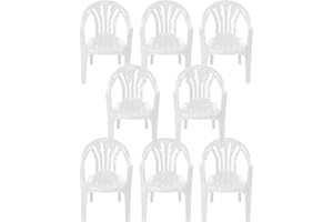 simpahome Stackable Low Back Plastic Garden Chairs - WHITE - Set of 8 Chairs for Indoor or Outdoor Use.