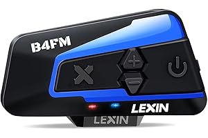 LEXIN B4FM Intercom Moto Bluetooth, Kit Main Libre Moto avec Partage Musique, 1-10 Voies Système Communication de 2000m, Interphone Moto FM Radio, écouteur Bluetooth pour Casque Motocyclette/ATV