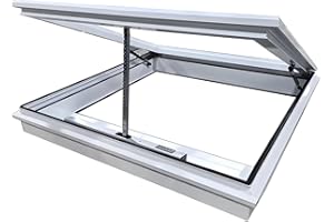 VALDOZA Claraboyas y ventanas de techo, claraboya de techo personalizada con elevación por gas, trampilla de techo de vidrio templado, control remoto y sensor de lluvia, claraboya para solárium y sótano(White