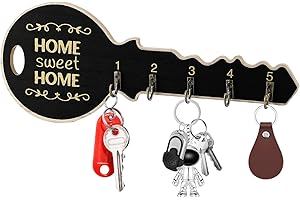Lvjkes Colgador llaves pared, llaveros madera, Llavero de pared multifuncional, Gran capacidad, Con 5 ganchos para llaves, Apto para dormitorios, entradas, garajes (Negro)