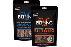 The Biltong Man Spicy Combo | Nice ‘n’ Spicy Biltong and Tasty Traditional Droëwors Sticks | Healthy High Protein Beef and Sausage Snack | Low Sugar & Keto-friendly, 1 Kilogram (2 x 500 Gram Packs)