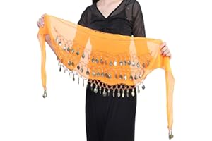 Floatdream Cintura di Monete per La Danza del Ventre, Sciarpa, Costumi, Adatto per Spettacoli Teatrali, Esibizioni per Feste(Arancione)
