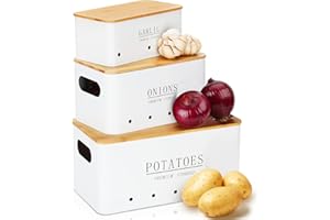 Otauoaea Porta Patate Cipolle Aglio - Set di 3 Contenitore Patate e Cipolle e Aglio - Porta Patate Cucina con Coperchio e Fori di Ventilazione - Contenitori Salvaspazio Cucina Design Retrò - Bianco