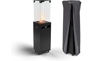 Planika - Faro - Portable Patio Heater - 8 KW Gas Propane Fireplace Outdoor, Garden (Black + Cover)