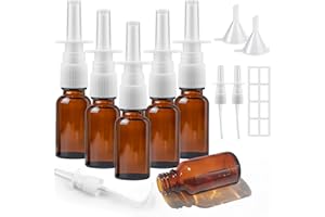 Furuising 6 Pezzi Flaconi Spray Nasale in Vetro, 15ml Spruzzatori Nasali Vuoti, Ambra Riutilizzabile Piccolo Nebulizzatore Spray Nasale per Acqua Salina Olio Essenziale