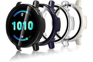 Bigqin Etui ochronne kompatybilne z Garmin Vivoactive 5, twarde etui z folią ochronną na wyświetlacz, HD Case Cover z hartowanego szkła - przezroczyste, czarne, niebieskie, beżowe, 4 sztuki