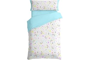 Burrito Blanco Juego de Funda Nórdica Infantil 170 | Funda de Edredón | Sábanas Bajera Ajustable | Cama 90cm | Algodón y poliéster | Diseño Estrellas y Arcoíris