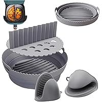 Silicone Air Fryer Liner, Divider & Heat Resistant Mitts | Frying In The Air Reusable Air Fryer Accessories | Non-Stick 8.46”