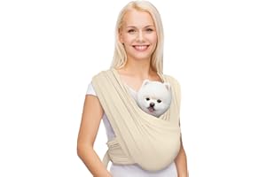 AnccoPlus Hundetragetaschen für kleine Hunde, nach vorne gerichtete Katzentasche, freihändig, größenverstellbar, reduziert Rückenschmerzen, weiche Baumwolle, sichere Tragetasche (Plus, beige)