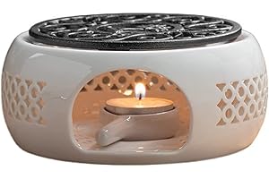 Scoutteemo Théière Réchauffeur Chauffe théière Réchaud pour théière avec cuillère et Couvercle Chauffe-thé en céramique pour Maison de Thé la Conservation de la Chaleur du thé et du café