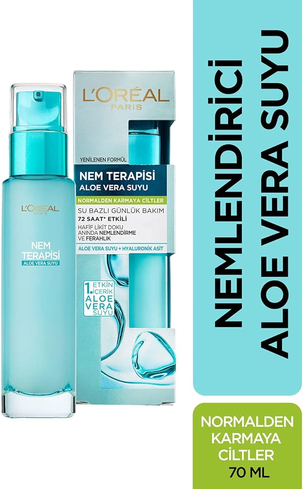 L'Oreal Paris Nem Terapisi Aloe Vera Suyu, Nemlendirici ve Ferahlık Etkili Krem, Normalden Karmaya Ciltler 70 ml