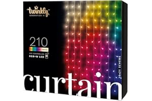 Twinkly Curtain - Cortina de Luces de Navidad con 210 LED RGB + Blanco Cálido - Iluminación para Interior y Exterior - Iluminación Controlada por App, Cable Transparente, 1,5 x 2,1 m
