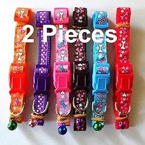 THE DDS STORE Colourful Adjustable Printed Nylon Pets Collar for Puppy Cat Dog - Pack of 2 Pieces