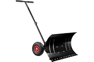 Wiltec Snöskyffel med hjul 74 x 43 cm, korrosionsbeständig snöskovel i stål, handredskap för snöröjning