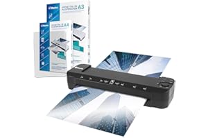 Waytex Plastificadora A3 A4 A5 A6 A7 Pro Ultra rápida en caliente y en frío hasta 2 x 150 micras. Temperatura ajustable para uso profesional intensivo Pack con 100 fundas A4 100 fundas A3