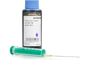 OCTOPUS 100ml printer ink photo blue compatible for Canon CLI-581 PB printer cartridges with accessories (non OEM) for Canon Pixma TS 8120, TS 8126, TS 8150, TS 8151, TS 8152, TS 9120, TS 9150, TS 9155