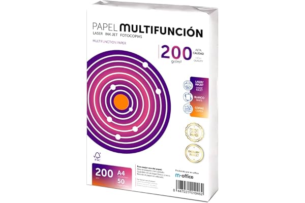 Papier A4 200g 50 feuilles, Papier multifonction pour imprimante, pour imprimantes laser et jet d’encre, photocopieuse, fax, usage bureau et scolaire, paquet m-office (50 feuilles 200g)