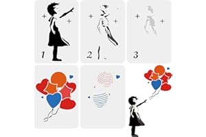 FINGERINSPIRE 5 plantillas Banksy con diseño en capas de 29,7 x 21 cm, reutilizables para The Human con un globo, plantilla de decoración para pintar en pared, muebles, madera y papel