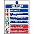 V Safety 12009AN-S General Fire Action 6 Message Sign - Portrait - 150mm x 200mm - Self Adhesive Vinyl, Black/Blue/Green/Red