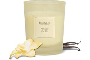 ‎JEAN & LEN Jean & Len Duftkerze Amber & Vanilla, für gemütliche Abende Zuhause, Handgemachte Duftkerze mit herb-zartem Amber & Vanille Duft, Kerze im stylischen Glas, vegan, 120 g