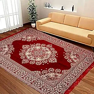 Sparrow World Designer Superfine Exclusive Chenille Yarn Velvet Carpet,Runner | 5 Feet x 7 Feet | (Maroon)