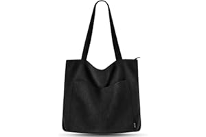 Prite Tote Bag Sac en Velours Côtelé Bandouliere Cabas Femme Homme Sac Fourre Tout avec Fermeture Éclair et Poches
