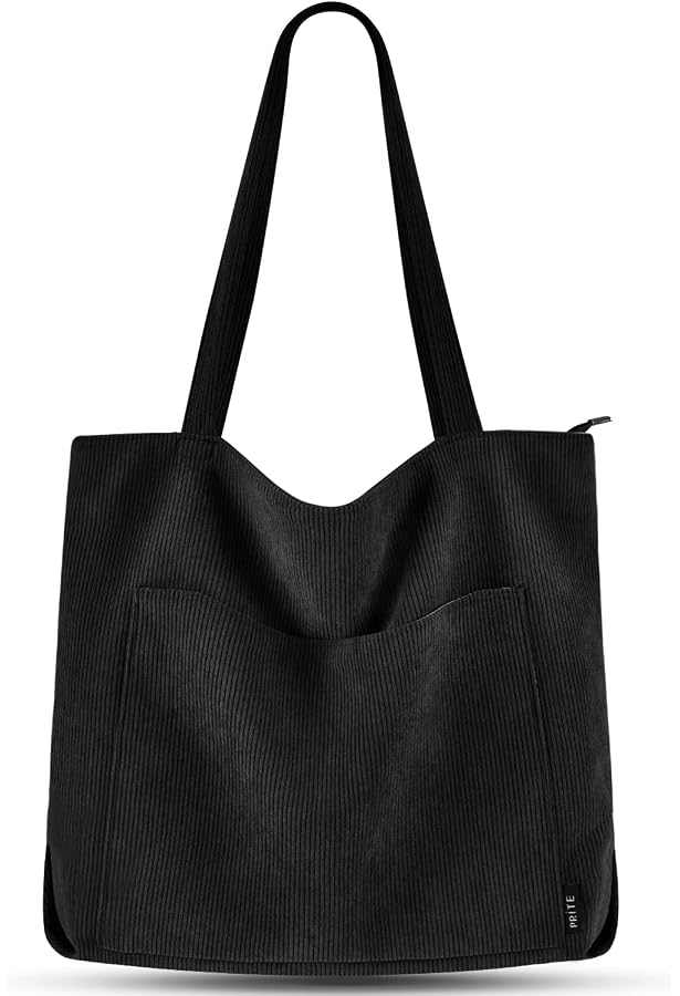Sac Fourre-tout Femme En Velours Côtelé – Grande Capacité 35x35x14.5 Cm, Bandoulière Réglable, Pour école/travail