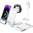 Wireless Charging Station for iPhone Wireless Charger 3 in 1 Charging Station for Apple,Foldable Stand for iPhone 16/15/14/13/12/11,for iWatch 10/9/Ultra/8/SE/7/6/5,for Airpods Pro 3 2 Silvery White